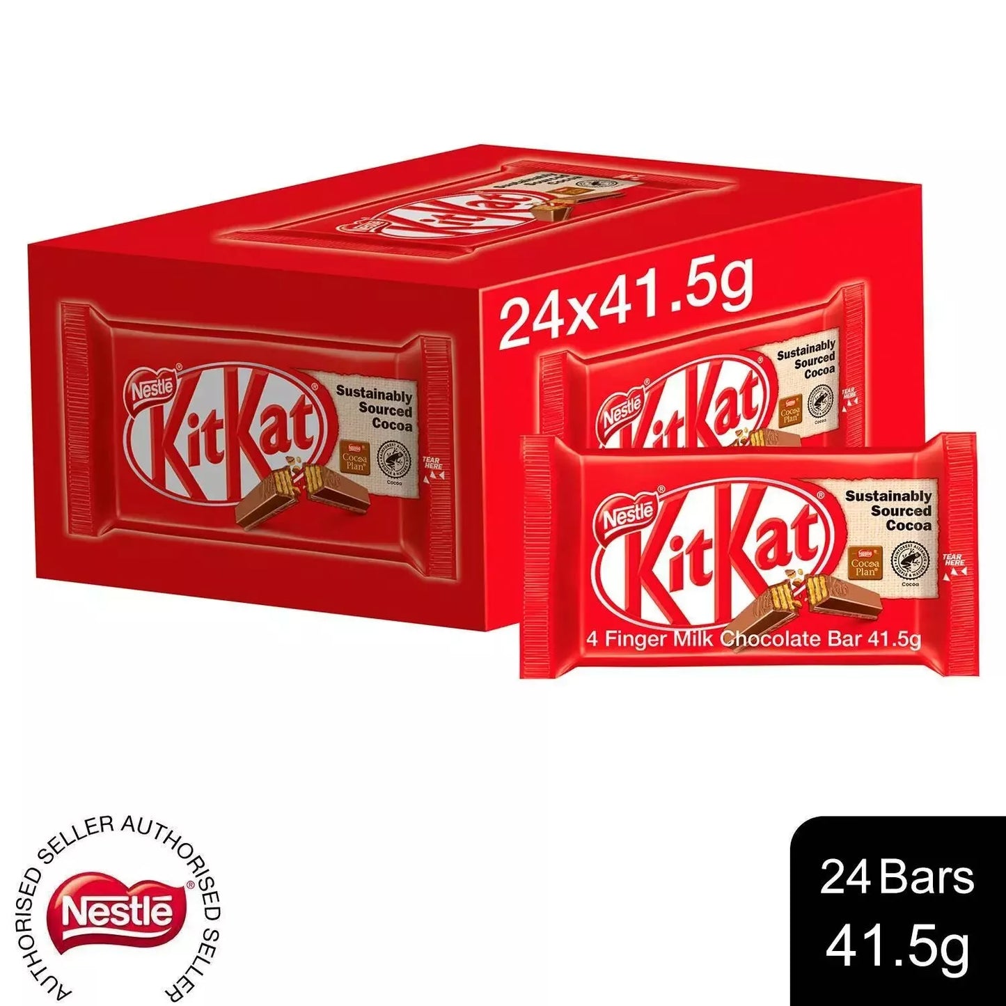 Kit Kat 4 Finger Milk Chocolate Bars 41.5g (Pack of 24) | Bulk Buy