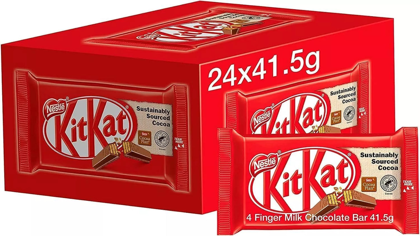 Nestle KitKat 4 Finger Chocolate Bars 41.5g - 24 Pieces - Original Edition Candy (Full Box)