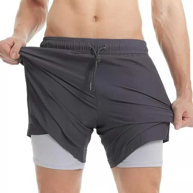 Mens Swim Shorts with Compression Liner 4-Way Stretch Trunks Summer Beach Short