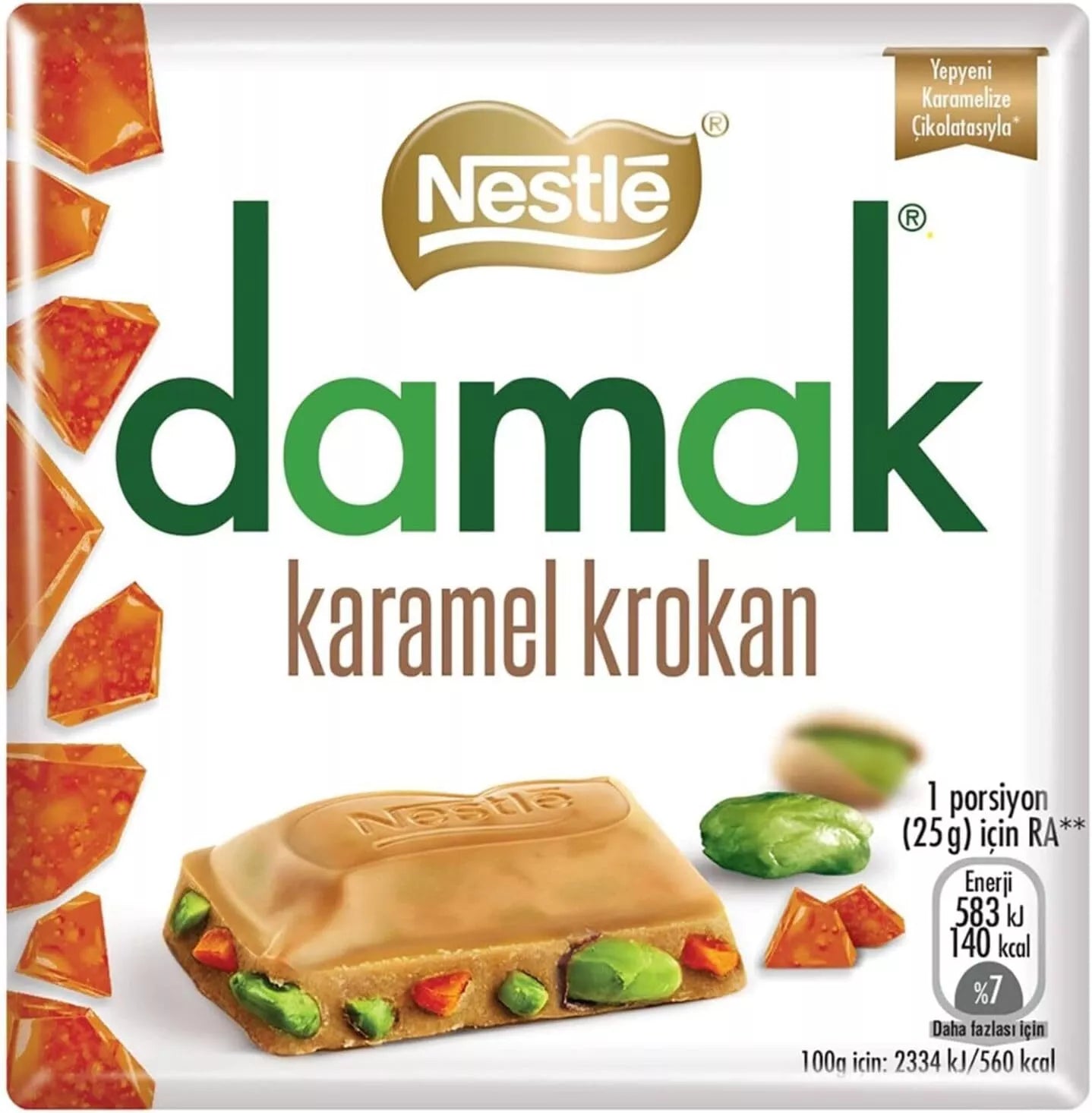 Nestle Damak Caramel Krokan / White / Pistachio Chocolate With 60g Pack of 6