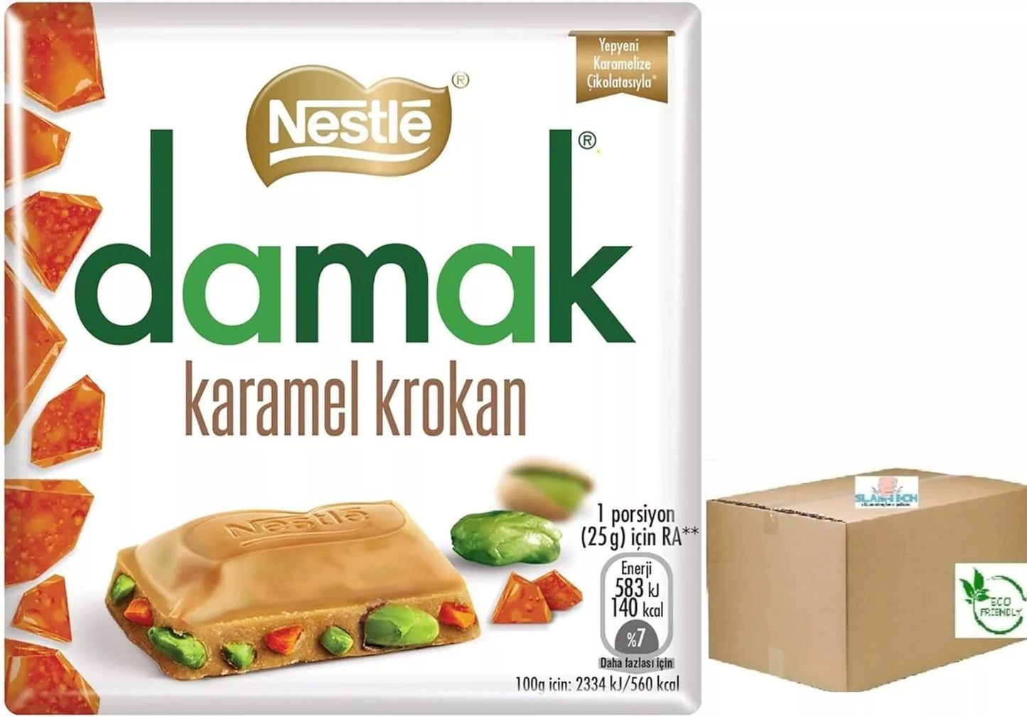 Nestle Damak Caramel Krokan / White / Pistachio Chocolate With 60g Pack of 6