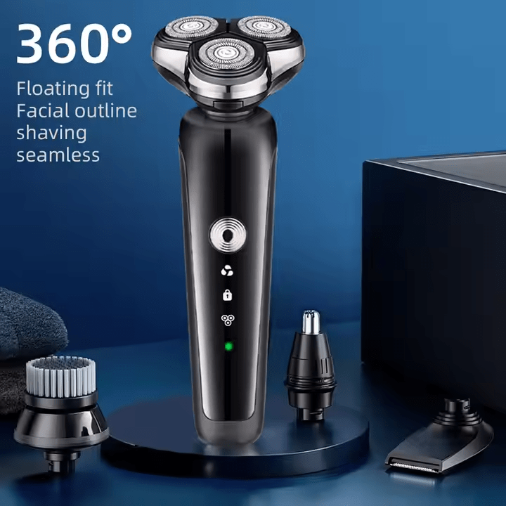 3-in-1 Men's Mini Rotary Electric Shaver - Waterproof USB Rechargeable Beard Tri