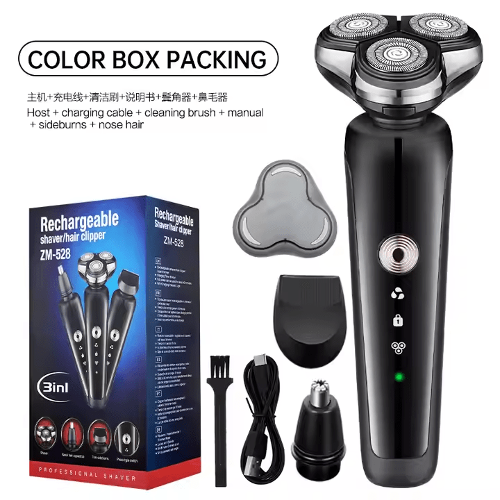 3-in-1 Men's Mini Rotary Electric Shaver - Waterproof USB Rechargeable Beard Tri