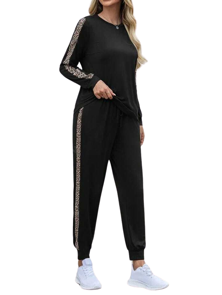 PHOEBE Black Lounge Set Women’s Soft Velour Jogger Pajama Lightweight Jersey