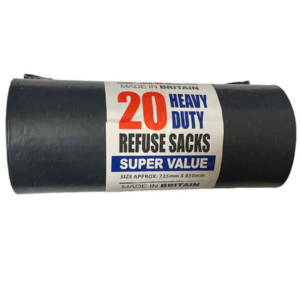 Made in Britain Black Heavy Duty 50L Refuse Sacks 20s