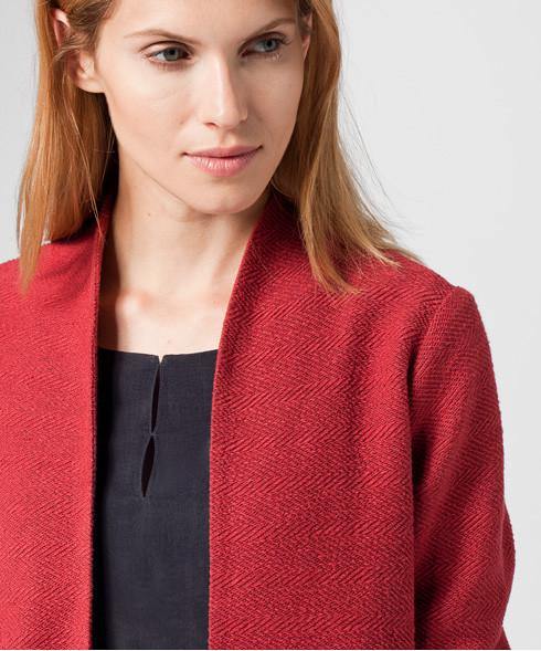 BRAX Romy Women's Long Burgundy Cotton Coat Open Front with Pockets