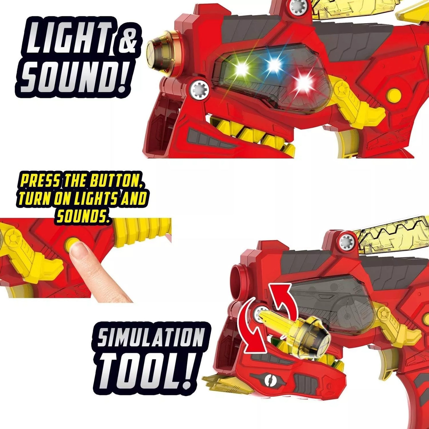 3-in-1 Transforming Dinosaur Toy Blaster - Lights & Sound - Large Full Size Kids