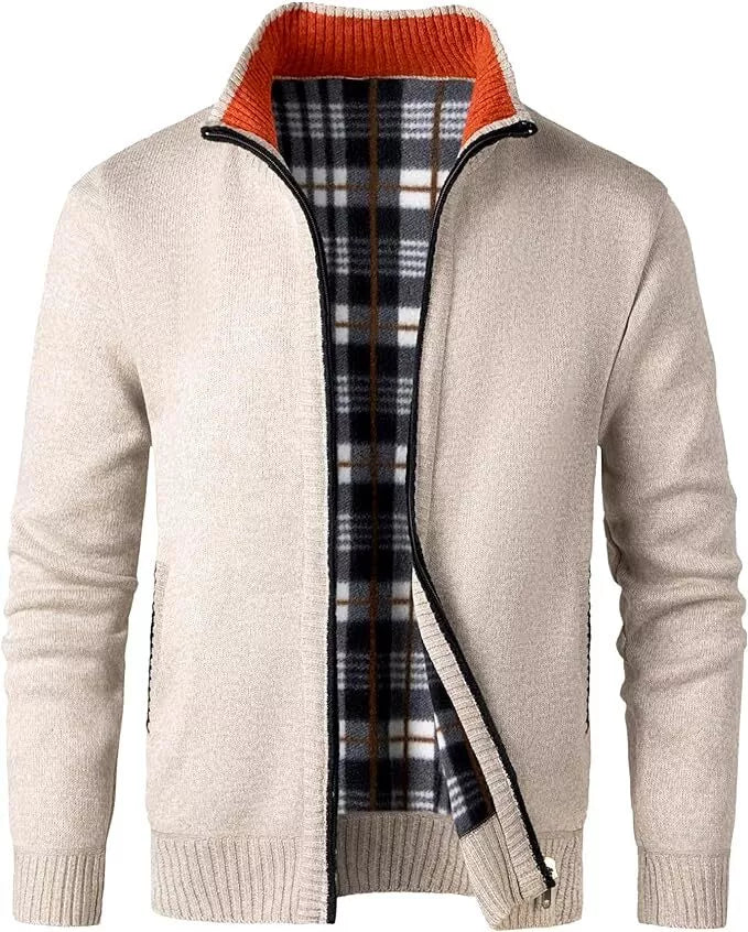 Mens Fleece Lined Cardigans Full Zip Sweater Jumper Casual Knitted Jackets