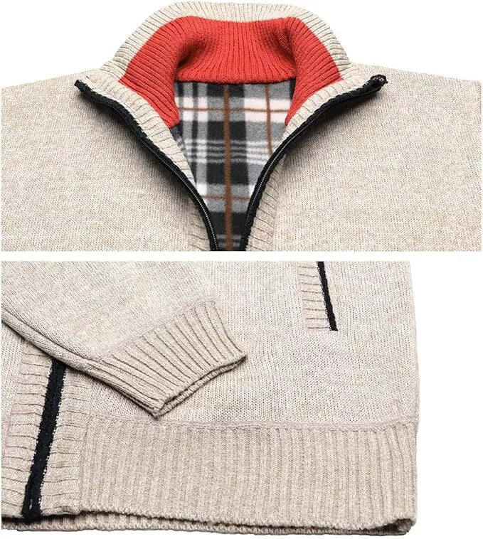 Mens Fleece Lined Cardigans Full Zip Sweater Jumper Casual Knitted Jackets