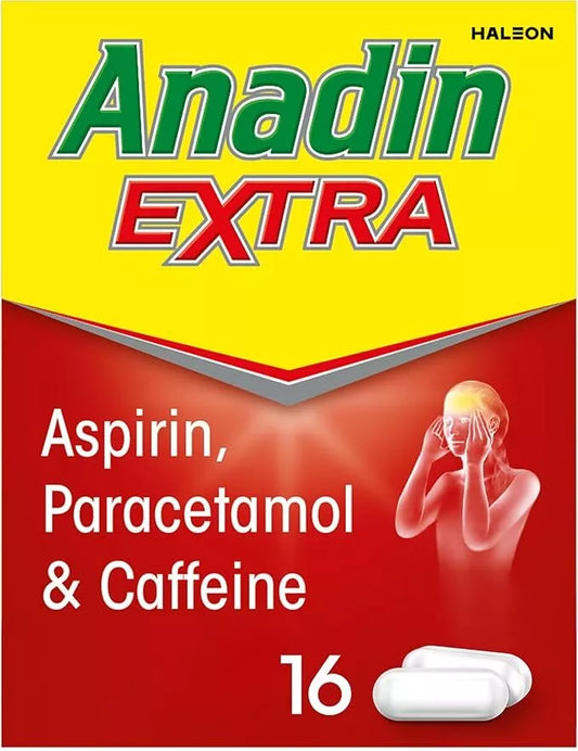 96 Anadin Extra Aspirin Caplets - Headache Cold Flu Relief Painkillers - (6 Boxes x16)