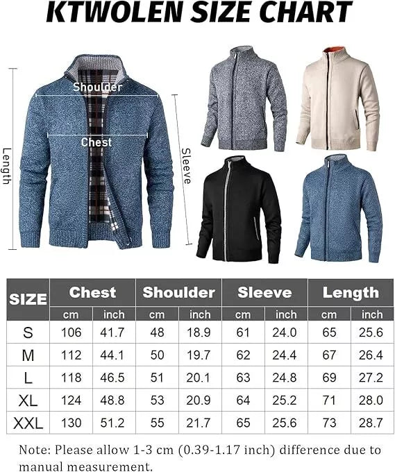 Mens Fleece Lined Cardigans Full Zip Sweater Jumper Casual Knitted Jackets