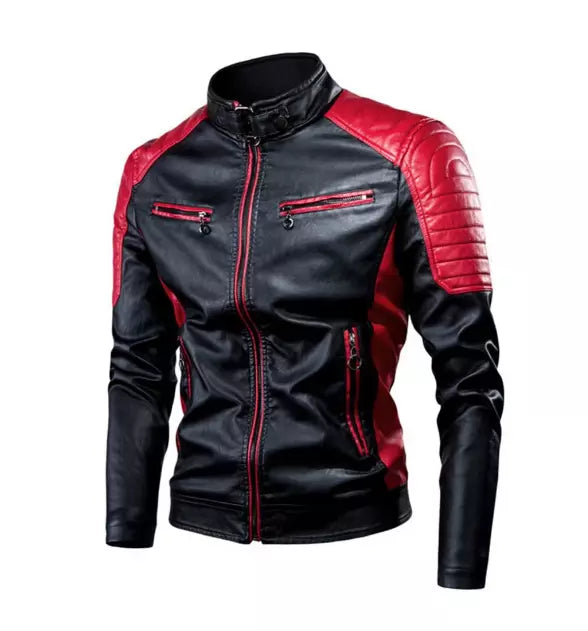 Men's Black & Red Faux Leather Biker Jacket - Trendy Moto Style