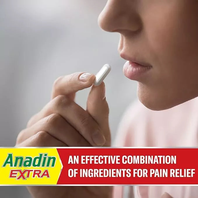 96 Anadin Extra Aspirin Caplets - Headache Cold Flu Relief Painkillers - (6 Boxes x16)