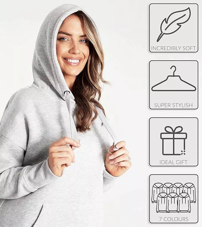 Ladies Hoodie Dress Long Jumper for Women Casual Sweat Dress Oversize Pullover S