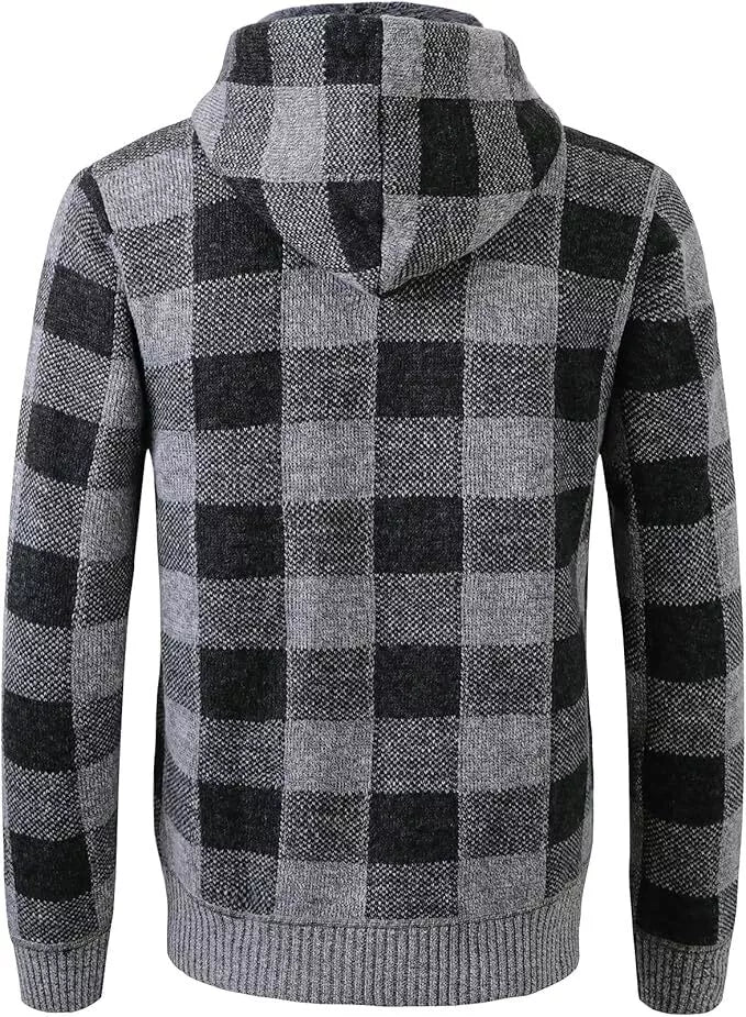 Mens Cardigan Check Pattern Fleece Cardigans Long Sleeve Knitwear Jumper Sweater