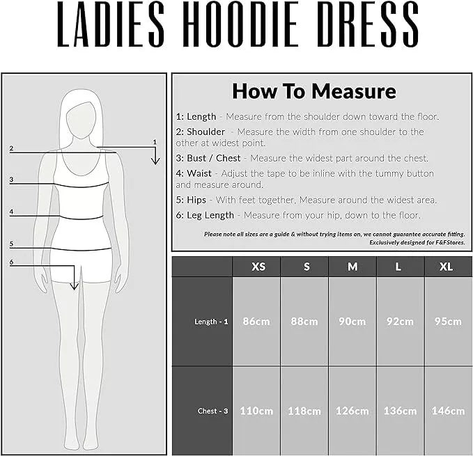 Ladies Hoodie Dress Long Jumper for Women Casual Sweat Dress Oversize Pullover S