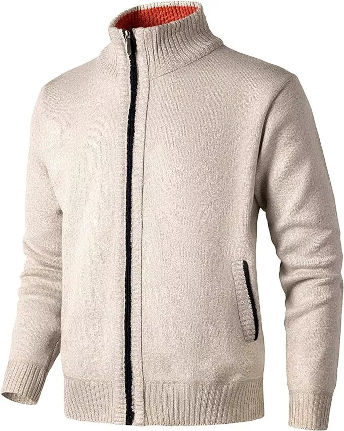 Mens Fleece Lined Cardigans Full Zip Sweater Jumper Casual Knitted Jackets