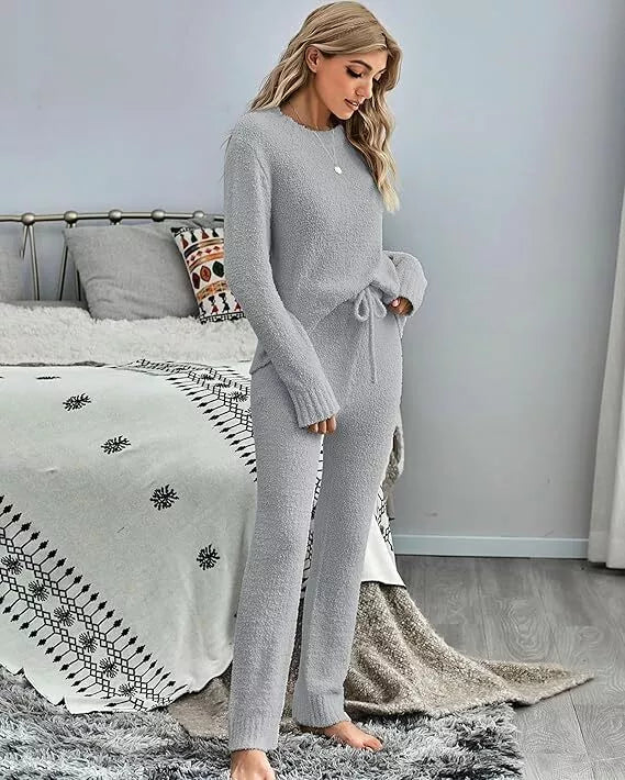 Luvamia Luxury Women’s Plus Loungewear Set 2-Piece Fleece Knit Pyjama Outfit